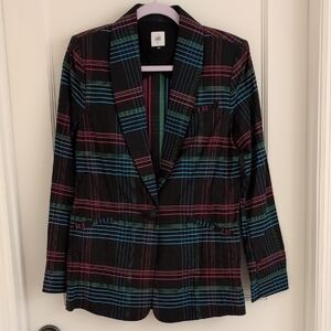 CAbi Holiday Plaid Blazer Jacket #3850 Medium M Cotton Blend One Button EUC